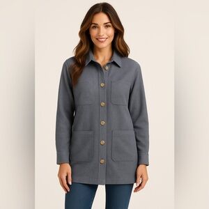 EUC TravelSmith Women’s Utility Jacket Blue Gray Button Front Size Large